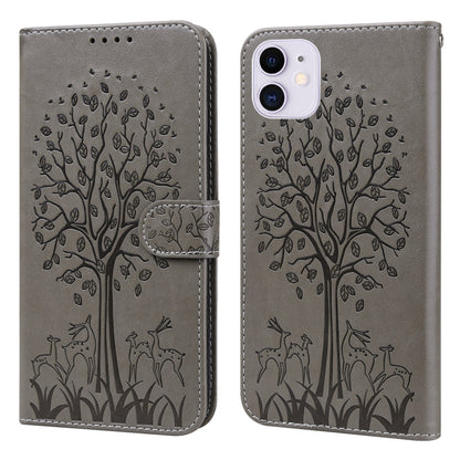 Tree & Deer Pattern Pressed Printing Horizontal Flip Leather Phone Case, For iPhone 13 Pro, For iPhone 13, For iPhone X / XS, For iPhone XR