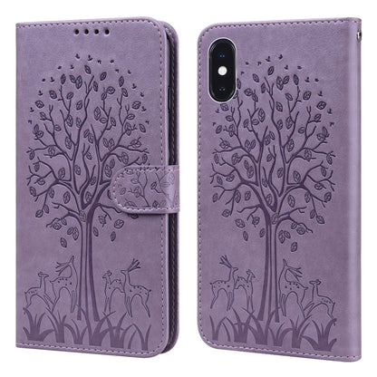 Tree & Deer Pattern Pressed Printing Horizontal Flip Leather Phone Case, For iPhone 13 Pro, For iPhone 13, For iPhone X / XS, For iPhone XR