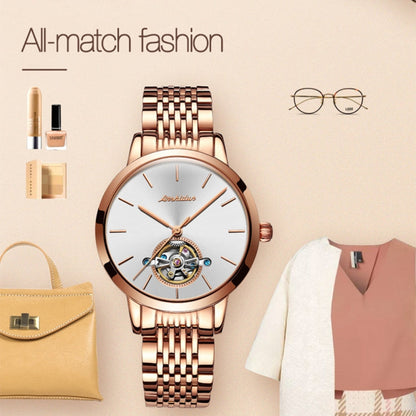 JIN SHI DUN 8812 Women Simple Hollowed Waterproof Automatic Mechanical Watch