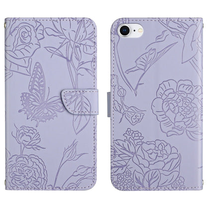 Skin Feel Butterfly Peony Embossed Leather Phone Case, For iPhone SE 2022 / SE 2020 / 8 / 7, For iPhone 8 Plus / 7 Plus, For iPhone 11, For iPhone 11 Pro