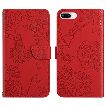 Skin Feel Butterfly Peony Embossed Leather Phone Case, For iPhone SE 2022 / SE 2020 / 8 / 7, For iPhone 8 Plus / 7 Plus, For iPhone 11, For iPhone 11 Pro