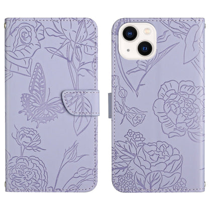 Skin Feel Butterfly Peony Embossed Leather Phone Case, For iPhone 12 Pro Max, For iPhone 13, For iPhone 13 mini, For iPhone 13 Pro