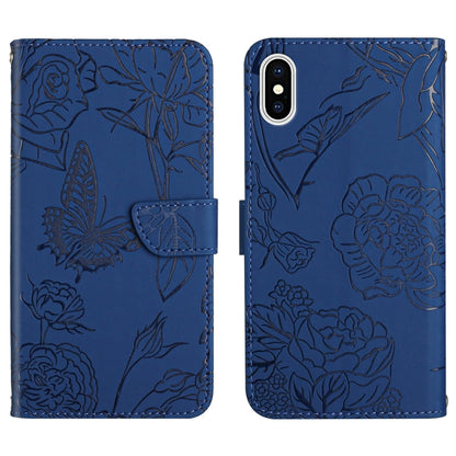 Skin Feel Butterfly Peony Embossed Leather Phone Case, For iPhone 13 Pro Max, For iPhone XS / X, For iPhone XR, For iPhone XS Max