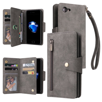 Rivet Buckle 9 Cards Three Fold Leather Phone Case, For iPhone 7/8/SE 2020, For iPhone 7 Plus/8 Plus, For iPhone 11, For iPhone 11 Pro