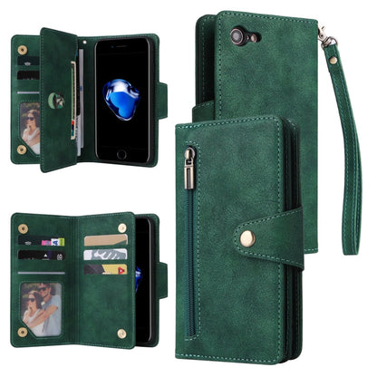 Rivet Buckle 9 Cards Three Fold Leather Phone Case, For iPhone 7/8/SE 2020, For iPhone 7 Plus/8 Plus, For iPhone 11, For iPhone 11 Pro