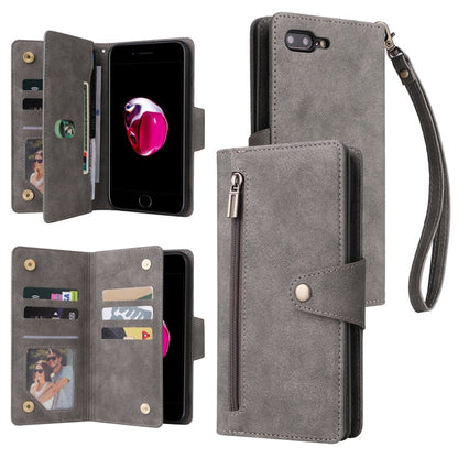 Rivet Buckle 9 Cards Three Fold Leather Phone Case, For iPhone 7/8/SE 2020, For iPhone 7 Plus/8 Plus, For iPhone 11, For iPhone 11 Pro