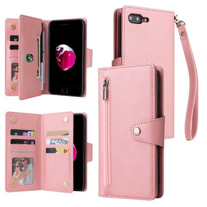 Rivet Buckle 9 Cards Three Fold Leather Phone Case, For iPhone 7/8/SE 2020, For iPhone 7 Plus/8 Plus, For iPhone 11, For iPhone 11 Pro