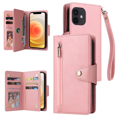 Rivet Buckle 9 Cards Three Fold Leather Phone Case, For iPhone 12, For iPhone 12 mini, For iPhone 12 Pro Max, For iPhone 13 mini