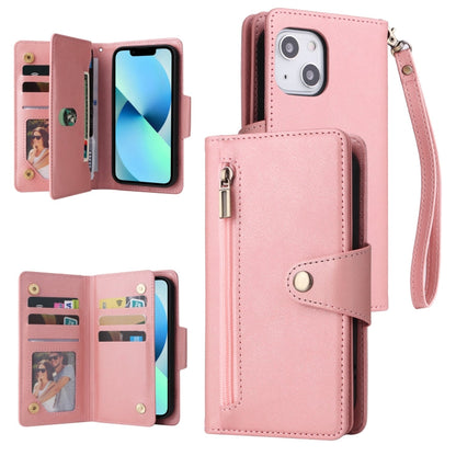 Rivet Buckle 9 Cards Three Fold Leather Phone Case, For iPhone 12, For iPhone 12 mini, For iPhone 12 Pro Max, For iPhone 13 mini