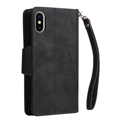 Rivet Buckle 9 Cards Three Fold Leather Phone Case, For iPhone X/XS, For iPhone XR, For iPhone XS Max, For iPhone 11 Pro Max
