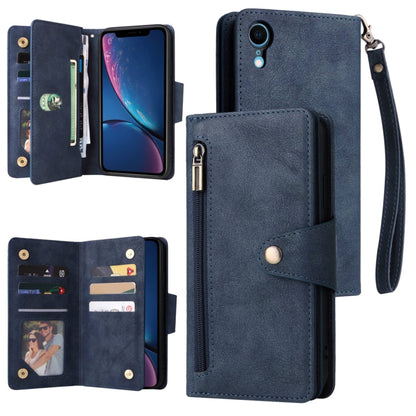 Rivet Buckle 9 Cards Three Fold Leather Phone Case, For iPhone X/XS, For iPhone XR, For iPhone XS Max, For iPhone 11 Pro Max
