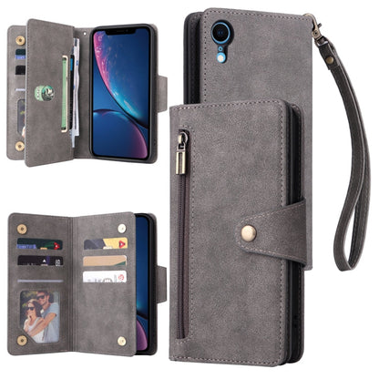 Rivet Buckle 9 Cards Three Fold Leather Phone Case, For iPhone X/XS, For iPhone XR, For iPhone XS Max, For iPhone 11 Pro Max