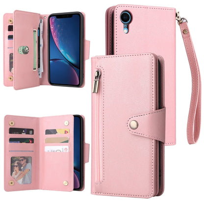 Rivet Buckle 9 Cards Three Fold Leather Phone Case, For iPhone X/XS, For iPhone XR, For iPhone XS Max, For iPhone 11 Pro Max