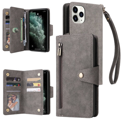 Rivet Buckle 9 Cards Three Fold Leather Phone Case, For iPhone X/XS, For iPhone XR, For iPhone XS Max, For iPhone 11 Pro Max