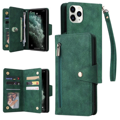 Rivet Buckle 9 Cards Three Fold Leather Phone Case, For iPhone X/XS, For iPhone XR, For iPhone XS Max, For iPhone 11 Pro Max