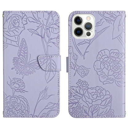 Skin Feel Butterfly Peony Embossed Leather Phone Case, For iPhone 14, For iPhone 14 Plus, For iPhone 14 Pro, For iPhone 14 Pro Max