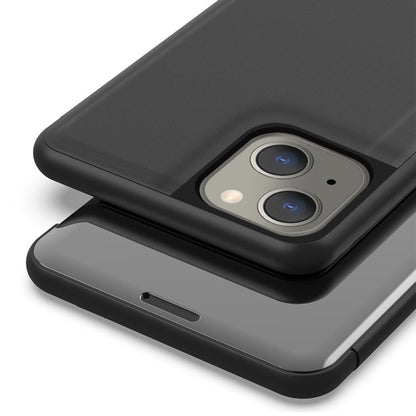 Plated Mirror Horizontal Flip Leather Phone Case with Holder, For iPhone 14, For iPhone 14 Plus, For iPhone 14 Pro