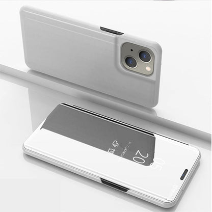 Plated Mirror Horizontal Flip Leather Phone Case with Holder, For iPhone 14, For iPhone 14 Plus, For iPhone 14 Pro