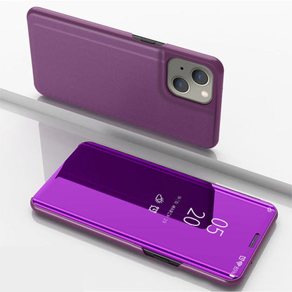 Plated Mirror Horizontal Flip Leather Phone Case with Holder, For iPhone 14, For iPhone 14 Plus, For iPhone 14 Pro