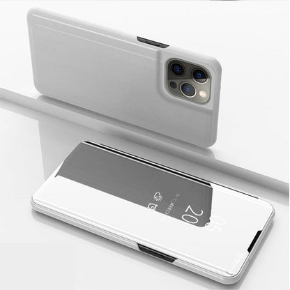 Plated Mirror Horizontal Flip Leather Phone Case with Holder, For iPhone 14, For iPhone 14 Plus, For iPhone 14 Pro