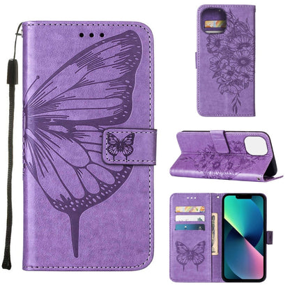 Embossed Butterfly Leather Phone Case, For iPhone 14, For iPhone 14 Plus, For iPhone 14 Pro