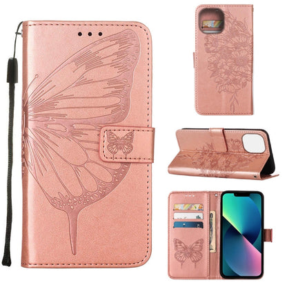 Embossed Butterfly Leather Phone Case, For iPhone 14, For iPhone 14 Plus, For iPhone 14 Pro