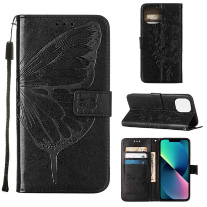 Embossed Butterfly Leather Phone Case, For iPhone 14, For iPhone 14 Plus, For iPhone 14 Pro