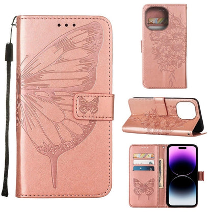 Embossed Butterfly Leather Phone Case, For iPhone 14, For iPhone 14 Plus, For iPhone 14 Pro