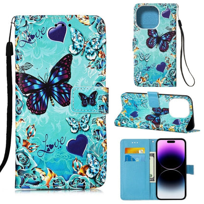 Painted Flat Texture Leather Case with Lanyard & Card Slot & Wallet & Holder, For iPhone 14, For iPhone 14 Plus, For iPhone 14 Pro