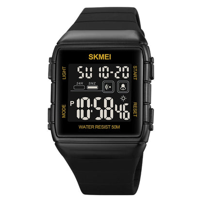 SKMEI 1960 Stainless Steel Buckle Silicone Strap Waterproof Electronic Watch, 1960 Black and Black Machine, 1960 Blue, 1960 Black Gold, 1960 Black and White Machine