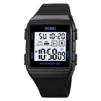 SKMEI 1960 Stainless Steel Buckle Silicone Strap Waterproof Electronic Watch, 1960 Black and Black Machine, 1960 Blue, 1960 Black Gold, 1960 Black and White Machine