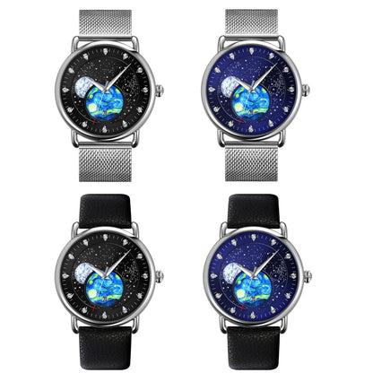 SKMEI 9283 Stainless Steel Buckle Glass Mirror Waterproof Quartz Watch, Steel Belt, Leather Belt