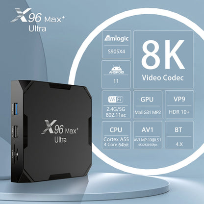 H96 Max+ Ultra 4GB+32GB Amlogic S905X4 8K Smart TV BOX Android 11.0 Media Player, 4GB+32GB, UK Plug, 4GB+32GB, US Plug, 4GB+32GB, EU Plug, 4GB+32GB, AU Plug