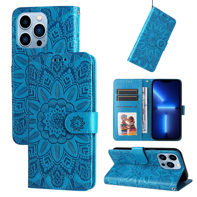 Embossed Sunflower Leather Phone Case, For iPhone 13 mini, For iPhone 13, For iPhone 13 Pro, For iPhone 13 Pro Max