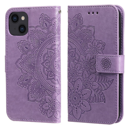 7-petal Flowers Embossing Leather Case, For iPhone 14, For iPhone 14 Plus, For iPhone 14 Pro, For iPhone 14 Pro Max