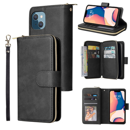 9 Card Slots Zipper Wallet Bag Leather Phone Case, For iPhone 14, For iPhone 14 Plus, For iPhone 14 Pro, For iPhone 14 Pro Max