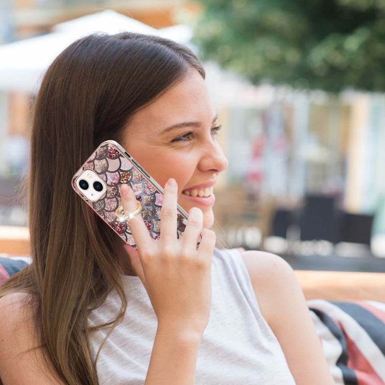 Electroplating Pattern IMD TPU Shockproof Case with Rhinestone Ring Holder, For iPhone 14, For iPhone 14 Plus, For iPhone 14 Pro, For iPhone 14 Pro Max