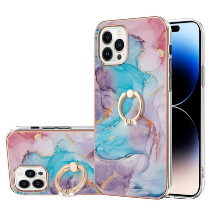 Electroplating Pattern IMD TPU Shockproof Case with Rhinestone Ring Holder, For iPhone 14, For iPhone 14 Plus, For iPhone 14 Pro, For iPhone 14 Pro Max