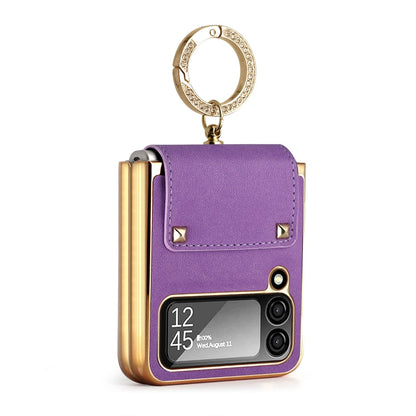 Colorful Leather + PC Phone Case with Ring, For Samsung Galaxy Z Flip4 5G