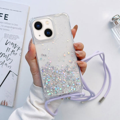 Lanyard Glitter Epoxy Clear Phone Case, For iPhone 14, For iPhone 14 Plus, For iPhone 14 Pro