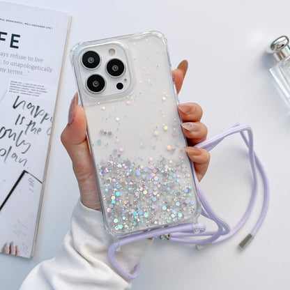 Lanyard Glitter Epoxy Clear Phone Case, For iPhone 14, For iPhone 14 Plus, For iPhone 14 Pro