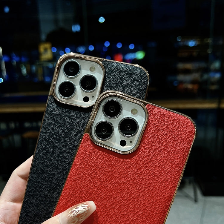 Genuine Leather Luolai Series Nano Electroplating Phone Case, For iPhone 14, For iPhone 14 Plus, For iPhone 14 Pro, For iPhone 14 Pro Max, For iPhone 13, For iPhone 13 Pro