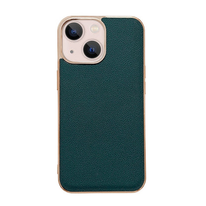 Genuine Leather Luolai Series Nano Electroplating Phone Case, For iPhone 14, For iPhone 14 Plus, For iPhone 14 Pro, For iPhone 14 Pro Max, For iPhone 13, For iPhone 13 Pro