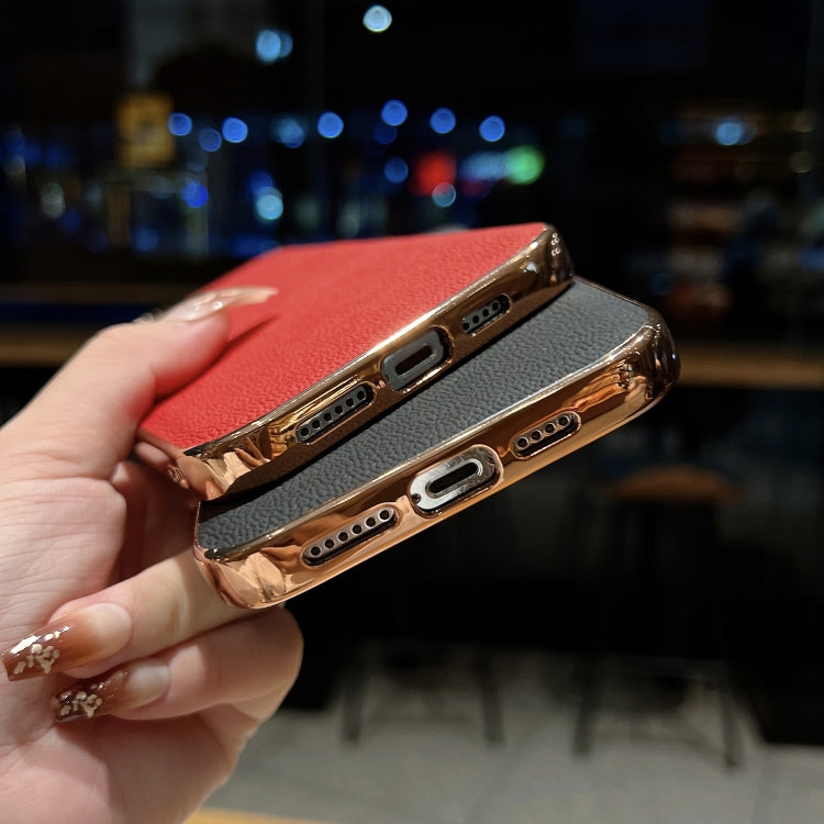 Genuine Leather Luolai Series Nano Electroplating Phone Case, For iPhone 13 Pro Max