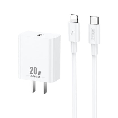 REMAX RP-U5 Extreme 2 Series 20W PD Charger + 1m USB-C / Type-C to 8 Pin Fast Charge Data Cable Set, CN Plug, EU Plug, US Plug