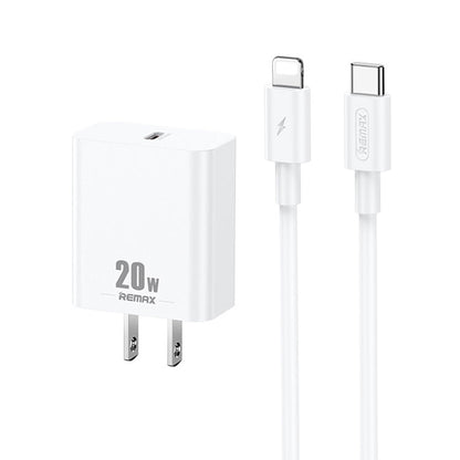 REMAX RP-U5 Extreme 2 Series 20W PD Charger + 1m USB-C / Type-C to 8 Pin Fast Charge Data Cable Set, CN Plug, EU Plug, US Plug