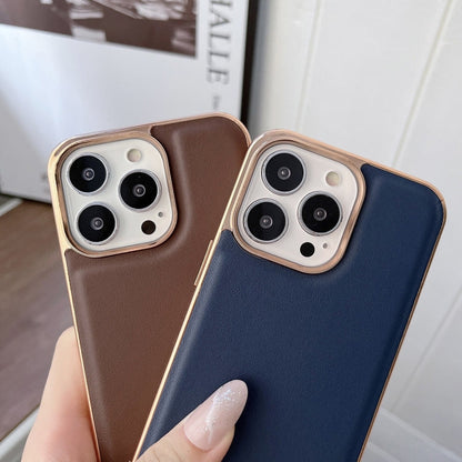 Genuine Leather Xiaoya Series Nano Electroplating Phone Case, For iPhone 13 Pro Max