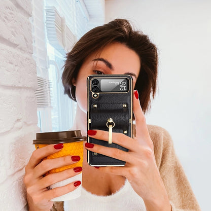 GKK Colorful PU Phone Case with Ring Holder, For Samsung Galaxy Z Flip4 5G, For Samsung Galaxy Z Flip3 5G