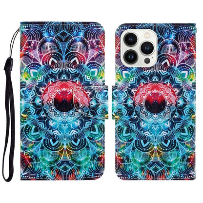 3D Colored Drawing Flip Leather Phone Case, For iPhone 14 Pro Max