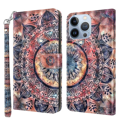 3D Painted Leather Phone Case, For iPhone 14, For iPhone 14 Plus, For iPhone 14 Pro